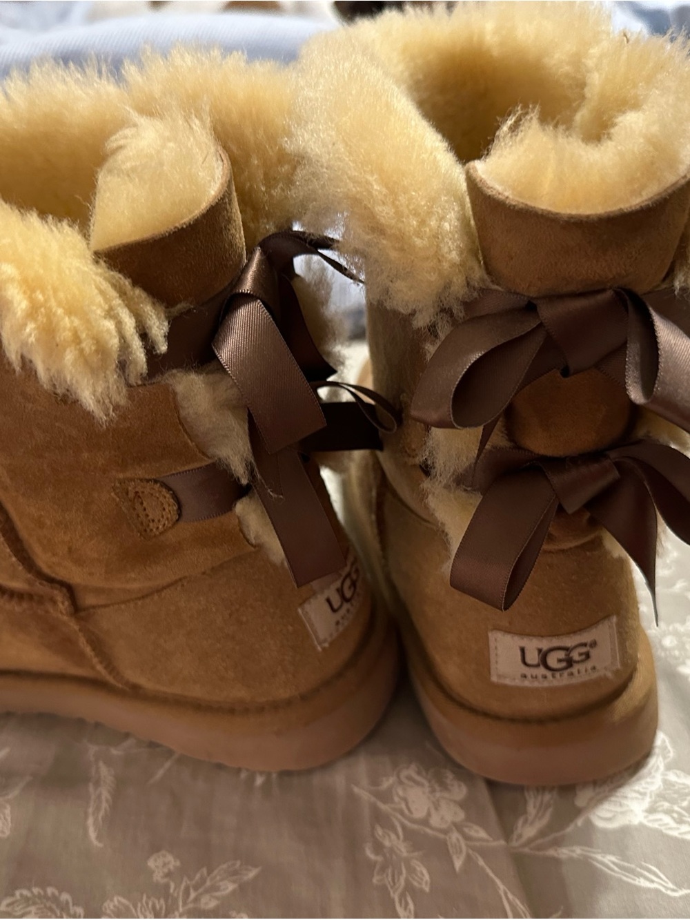 UGG Chestnut Sheepskin Boot with Back Bows